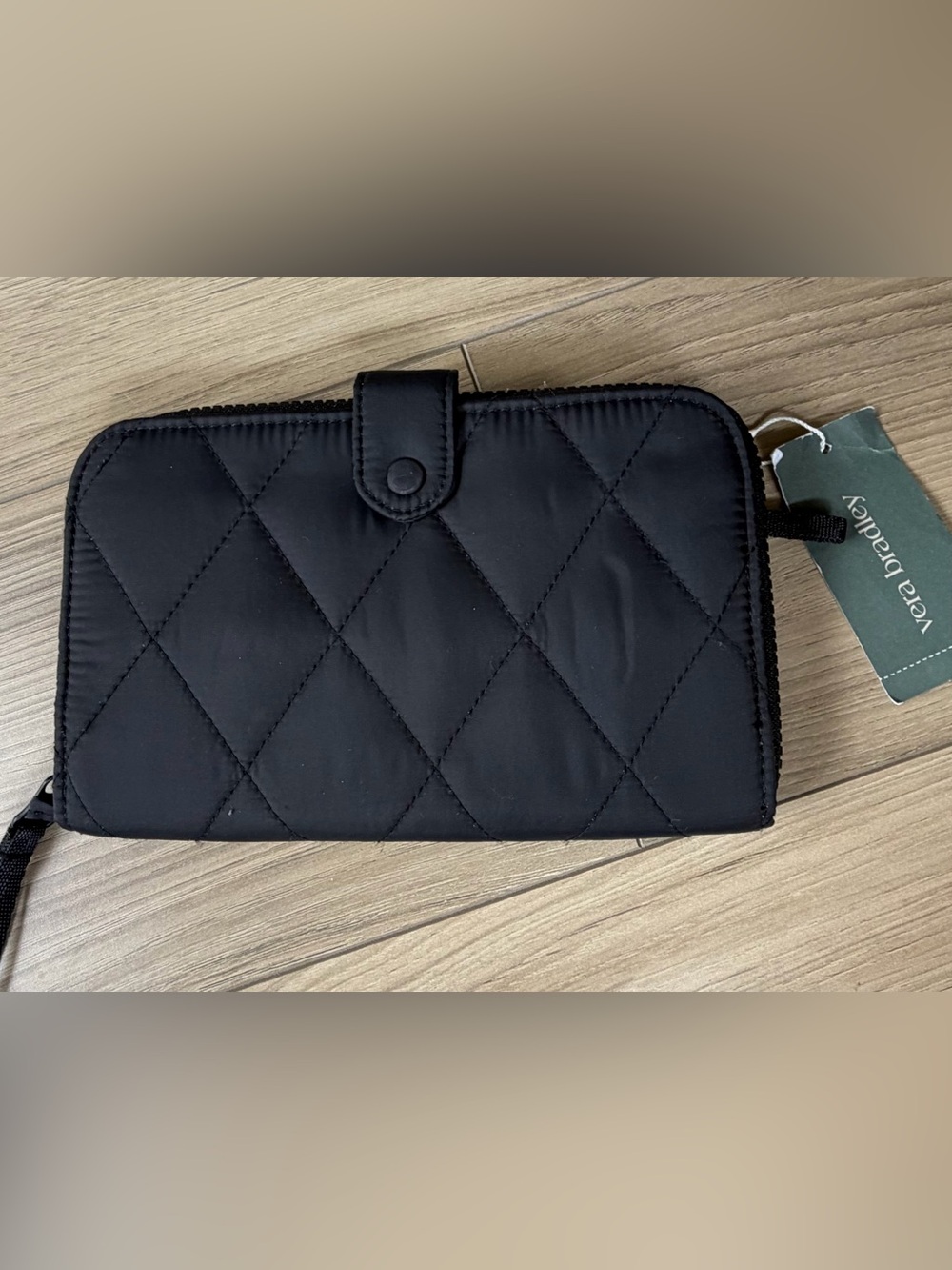 Vera Bradley Large Tab Black Quilted Zip Wallet Moonless Night